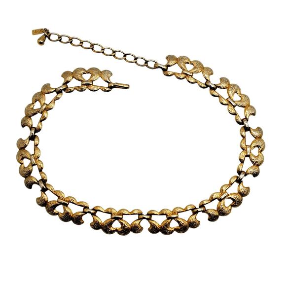 Monet Pale Gold Tone Choker Brushed Polished Necklace Vintage 1960s Signed - Picture 1 of 12